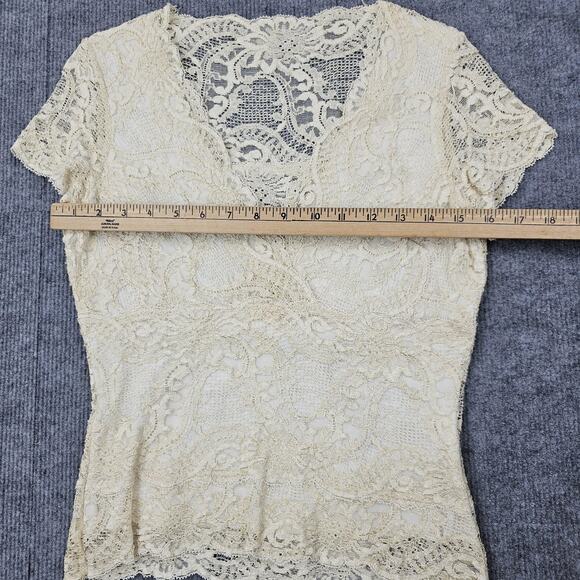 Vintage Kay Celine Lace Blouse Womens Medium Ivory Y2K Fairy Coquette Romantic - Picture 3 of 6